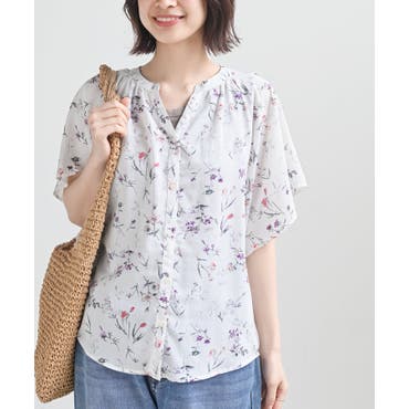 【ts16807】透けて見える素肌が涼しげで爽やか♪Ｖネックシフォン素材ブラウス 透けて見える素肌が涼しげで爽やか♪Vネックシフォン素材