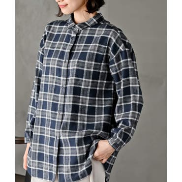 スカラー　scolar 153687：チェックと総柄のアシメパッチワークシャツ 153687：チェックと総柄のアシメパッチワークシャツの通販-ScoLar