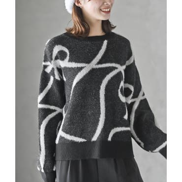 ゼブラ柄オーバーニット【藤木そら】mavily[品番：BCQW1875822]｜BLACK