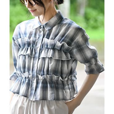 チェック柄ポケット付半袖シャツ 2020春夏新作 韓国ファッション