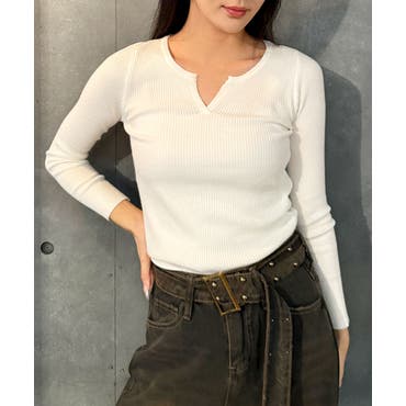 IENA】HAKUJI コットンシルク Vネックロングスリーブトップス