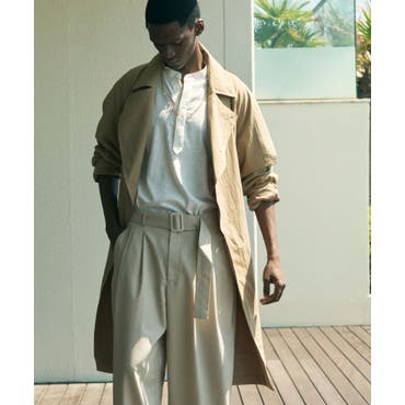 ロングコート 田中亜希子さんコラボ ] ナイロンロングトレンチコート [K1016