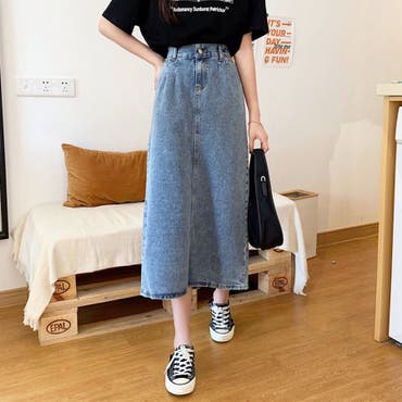 ロングデニムスカート デニムスカート ハイウエスト ロングスカート[品番：JRKW0004489