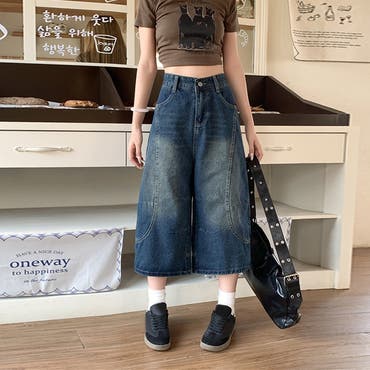 HIAND ハイアンド　ガウチョパンツ　デニム　Sサイズ ワイドパンツ レディース 春 夏 ガウチョパンツ ワイドデニム