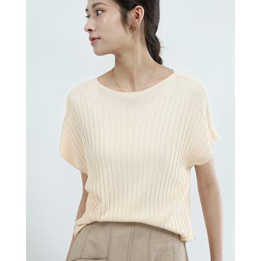 【MALY】ベージュトップス1674 サマーニット レディース トップス スクエアネック[品番