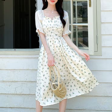 半袖 花柄 リボン柄 ワンピース スカートドレス ロングスカート 楽天市場】花柄ワンピース 半袖 小花柄 シフォン ロング丈