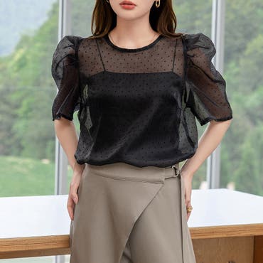 タイダイ柄シースルートップス 韓国 韓国ファッション[品番