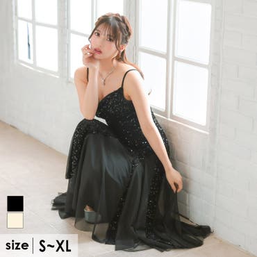 Tika キャバドレス 総スパンコール×ビジューフロントスリットロング