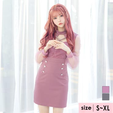 オフショル×サロペット風ダブルボタンタイトミニドレス 韓国