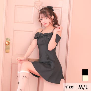 Tika キャバドレス カットアウト×ハーフジップコードリボンフレアミニ