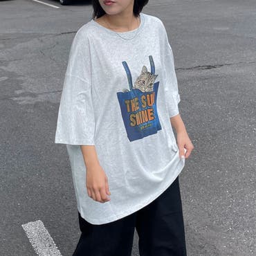 マーブル模様ロゴTシャツ カジュアル 韓国ファッション[品番