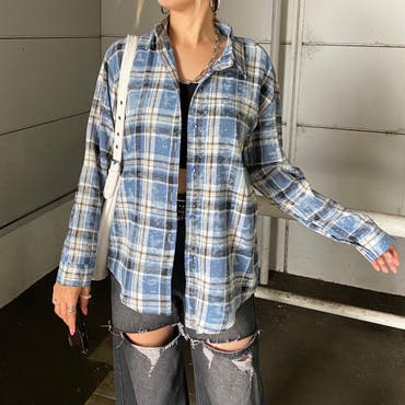 スカラー　scolar 153687：チェックと総柄のアシメパッチワークシャツ 153687：チェックと総柄のアシメパッチワークシャツの通販-ScoLar