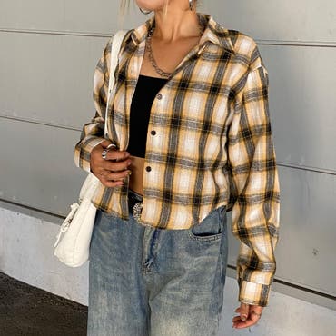 スカラー　scolar 153687：チェックと総柄のアシメパッチワークシャツ 153687：チェックと総柄のアシメパッチワークシャツの通販-ScoLar