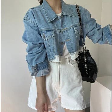 デニムジャケット オフショルダー ショート丈 長袖 セクシー系[品番