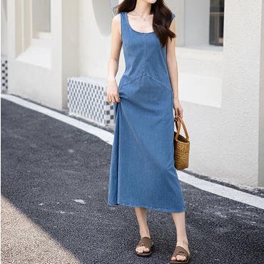 カラーデニムジャンパースカート きれいめ 上品[品番：XL000001860