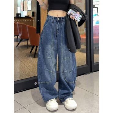 リメイク風ペイントサルエルデニムイージーパンツ【M】【L】【LL】【3L