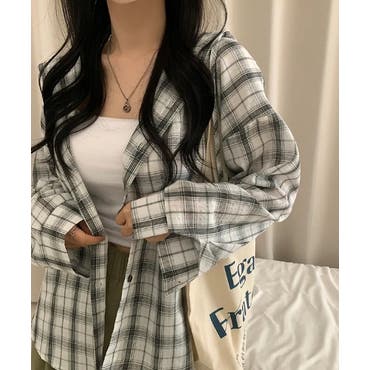 チェック柄ロングシャツ カジュアル 羽織り[品番：XL000002350