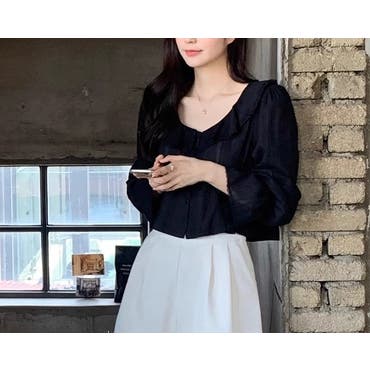 短め丈のチラ見せがセクシーな襟付きトップス(TOPS)[品番
