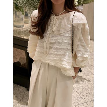 小花柄刺繍 シアーブラウス[品番：ADEW0003668]｜ad thie