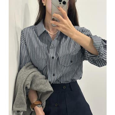 オープン ストライプシャツ 韓国[品番：FSBW0000688]｜fashion