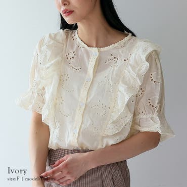 小花柄刺繍 シアーブラウス[品番：ADEW0003668]｜ad thie