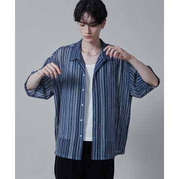 バックデザインプリントストライプシャツ 長袖 全1色[品番