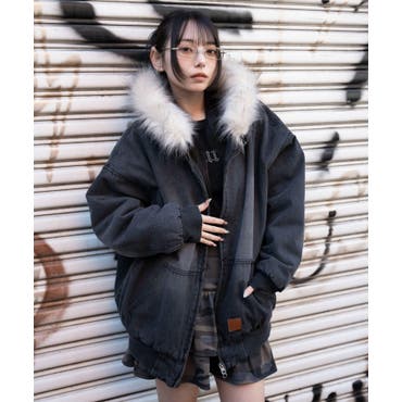 ファー付フードフェイクウールロングベーシックダッフルコート MR GL