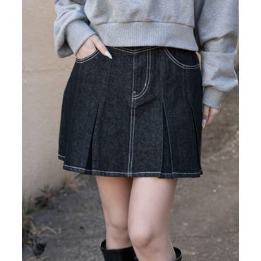 ストレッチデニムプリーツミニスカート(SKIRT)[品番：GXAW0003033