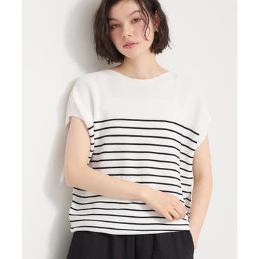 ボーダーフレンチスリーブTシャツ コットン100％・フレンチスリーブ ボーダーTシャツ[品番：ADEW0004046
