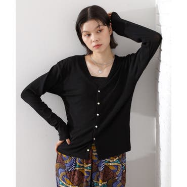 パールボタン半袖カーディガン カーディガン 半袖 サマーニット 洗える