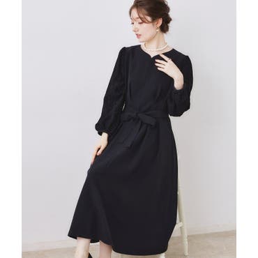 Aラインワンピース レディース 長袖 黒[品番：AGCW0003210]｜SUNSHINE
