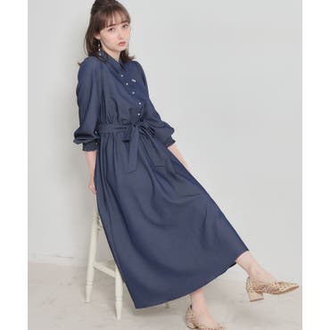 シャツワンピース バイカラー ロングワンピース[品番：COCW0005855