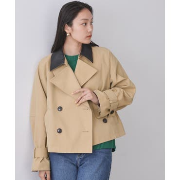 とろみ素材 ショートトレンチジャケットコート レディース[品番