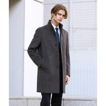 ツイード風ウール ステンカラーコート グレー[品番：TKQJ0013540