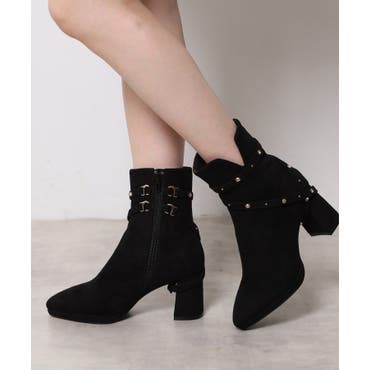 ≪オリエンタルトラフィック≫ビジュー×ラウンドトゥベロアブーツ