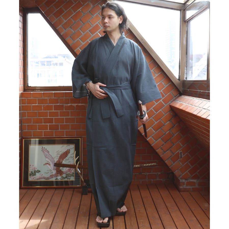 浴衣 メンズ 格子 浴衣 単品 コットン 夏 総柄 花火大会に[品番