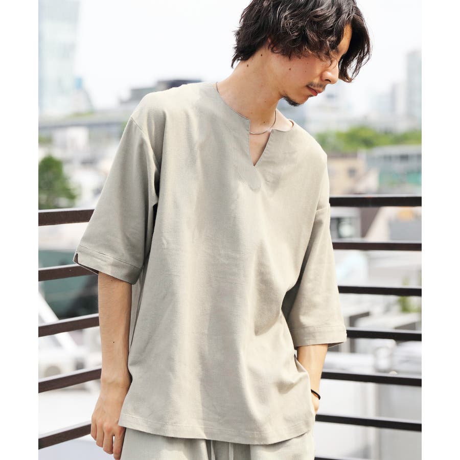 綿麻オーバーシャツ メンズ 半袖シャツ[品番：EH000005556]｜8