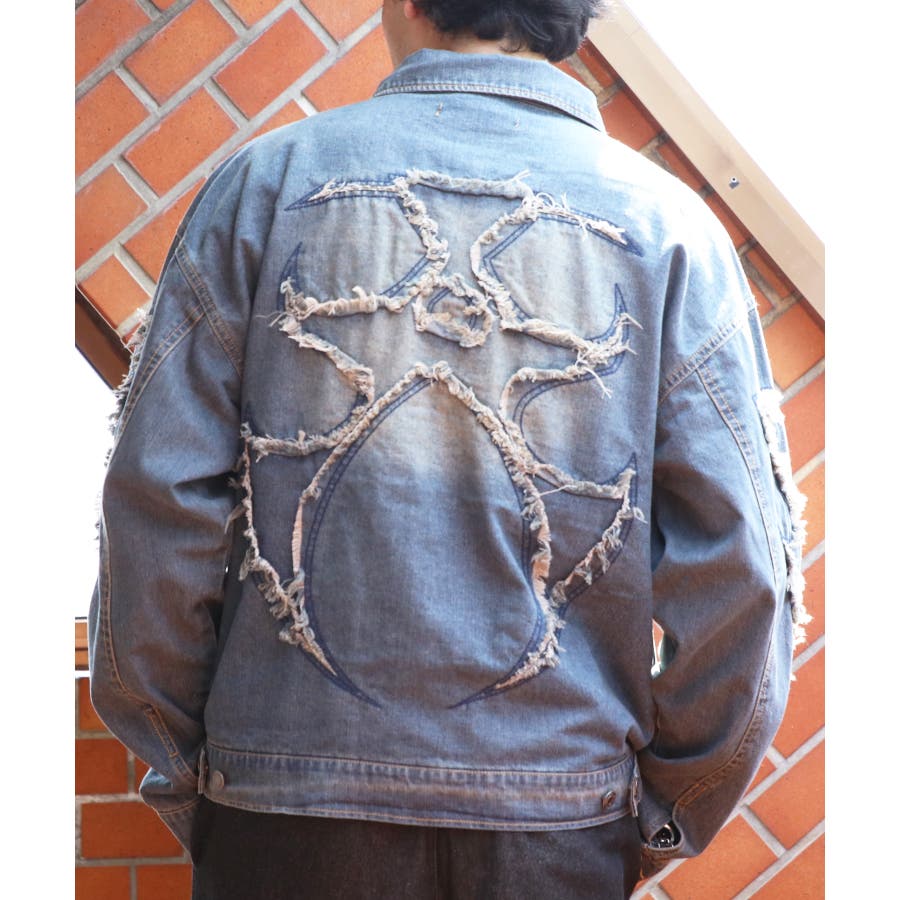 45R：希少【デニム柄プリント／R刺繍／止水ジップ】中綿ライダースジャケット Lee（リー） Lee 101J アメリカンライダース トラッカー デニム