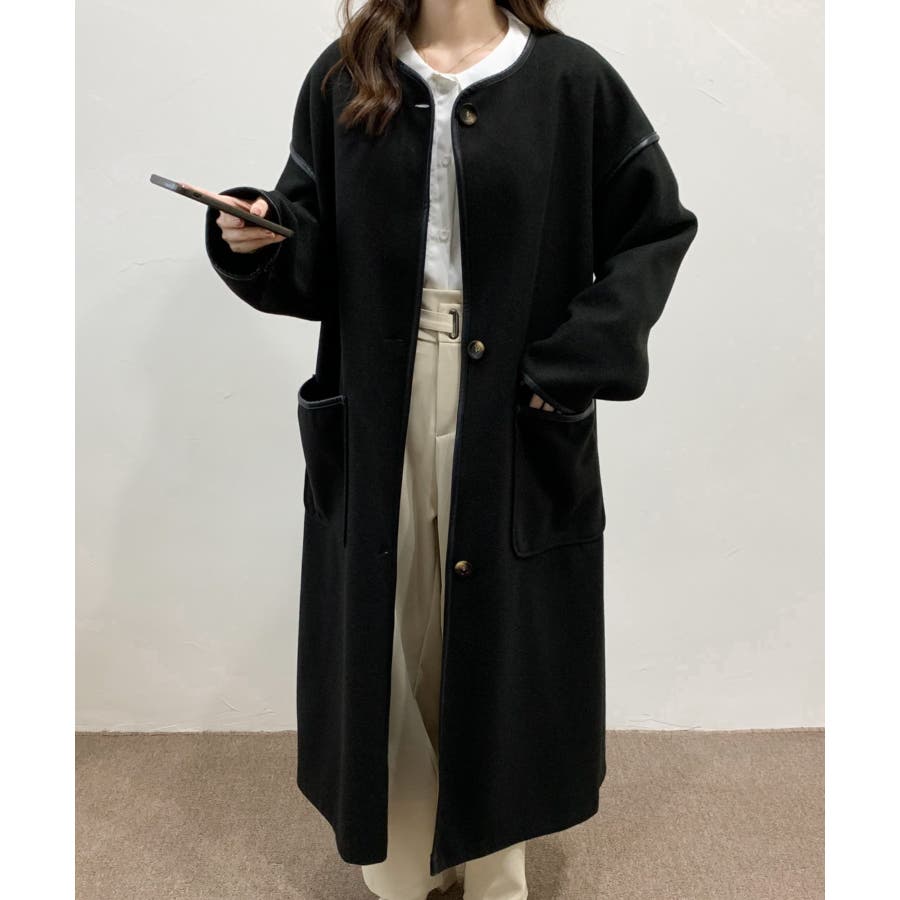 ノーカラーオーバーサイズパイピングコート[品番：ABIW0010134