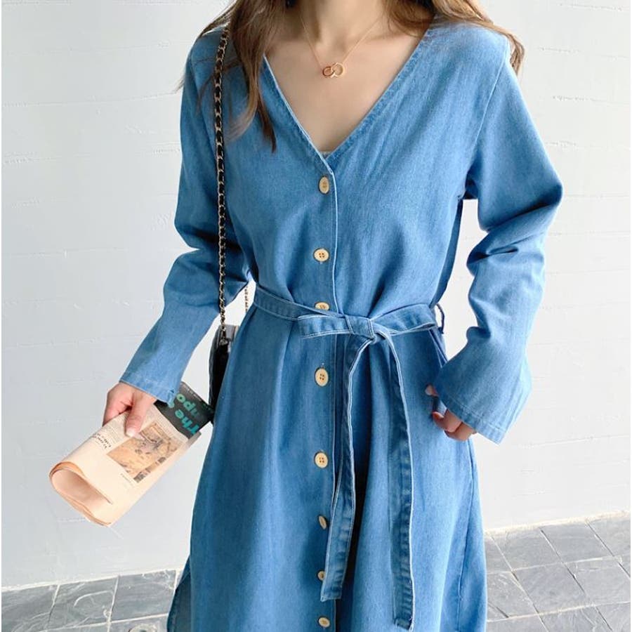 ベルト付き Vネックデニムワンピース 品番 Abiw Diosfront ディオスフロント のレディースファッション通販 Shoplist ショップリスト