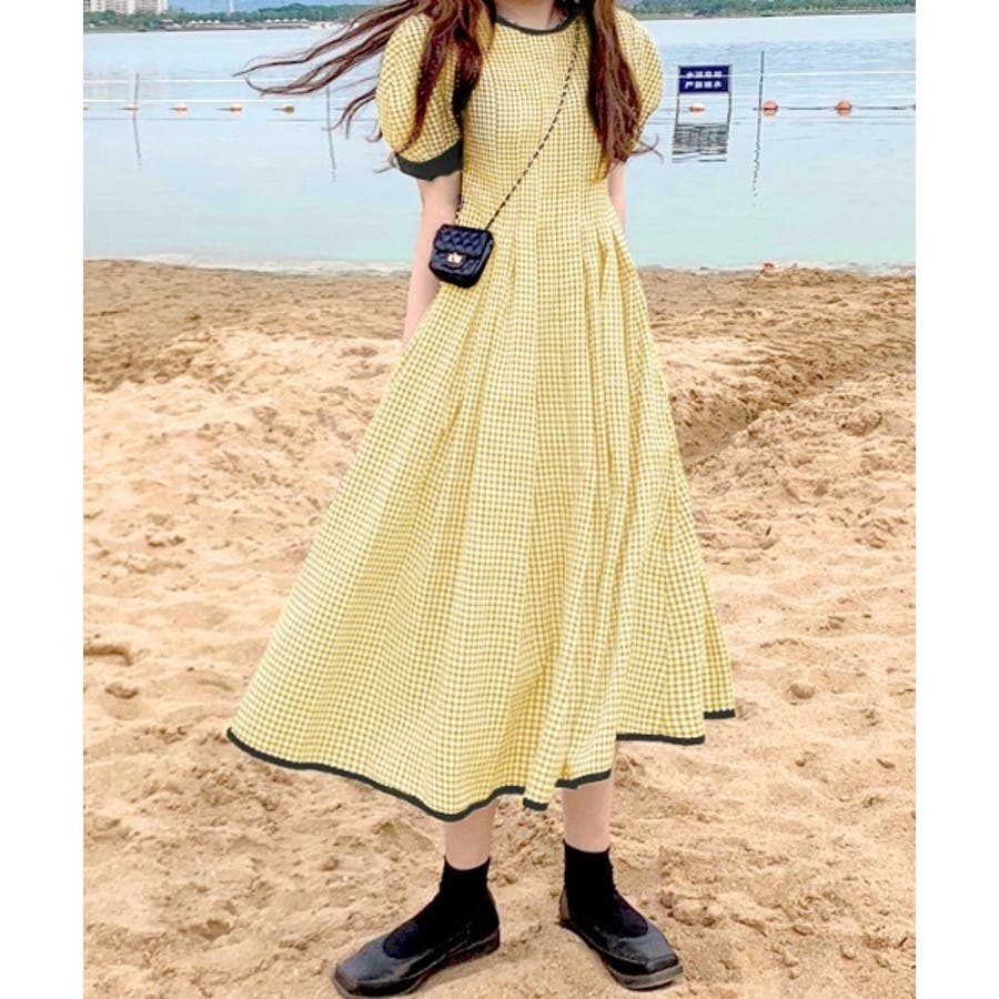 未使用級✨ダイアグラム ロングワンピース チェック パフスリーブ 千鳥柄 未使用級✨ダイアグラム ロングワンピース チェック