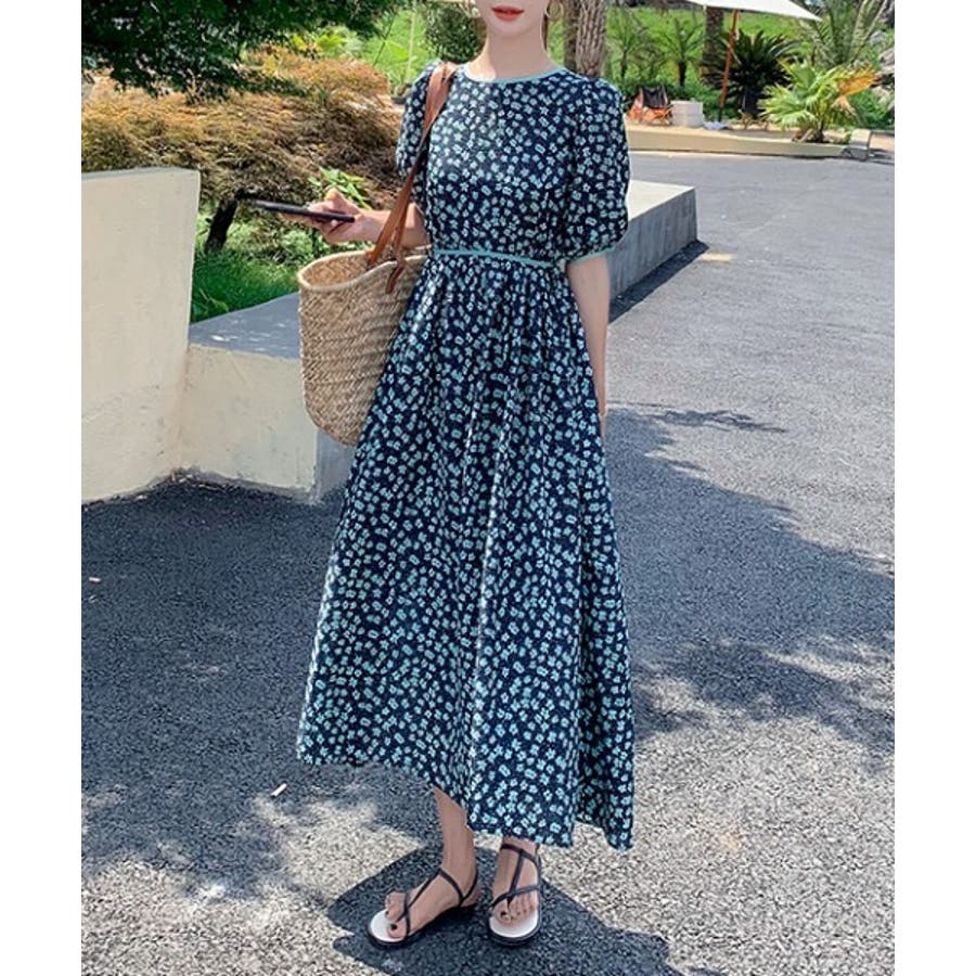 ボリュウームスリーブ花柄ロングワンピース[品番：ABIW0001191