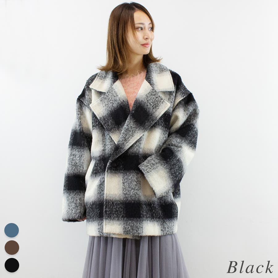シャギーチェックコクーンミドルコート[品番：ACTW0004295]｜A