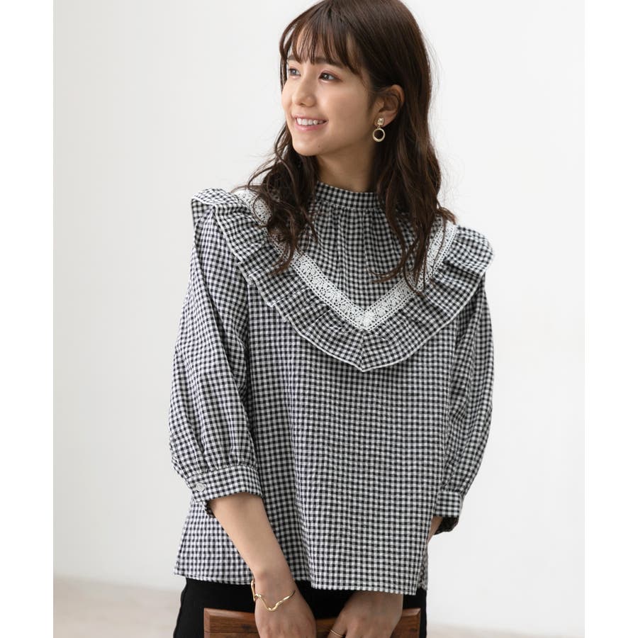 美品】リズリサ ギンガム チェック フリル レース パフ