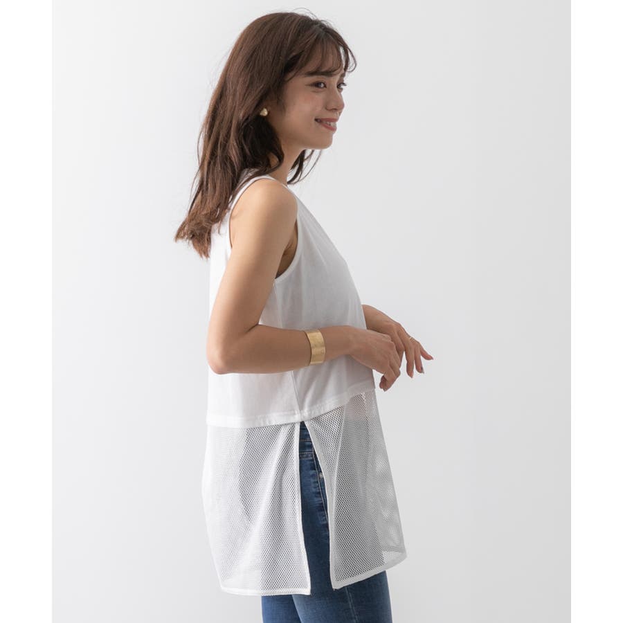 パリコレクション 裾メッシュ切替タンクトップ レイヤード 重ね着[品番 トップス
