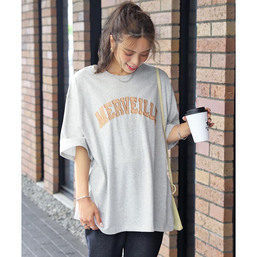 サテンパッチワークビッグTシャツ 半袖 オーバーサイズ[品番