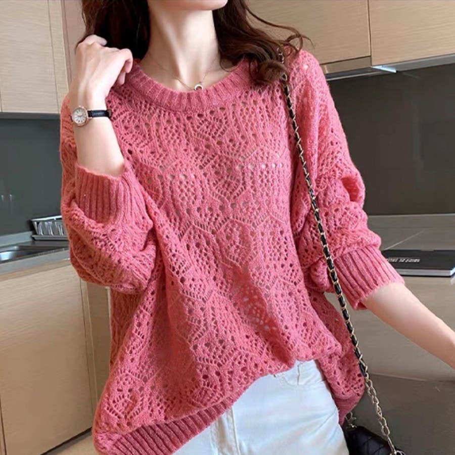 MERCURY⭐️【F】透かし編みニットセーター　薄ピンク　可愛い