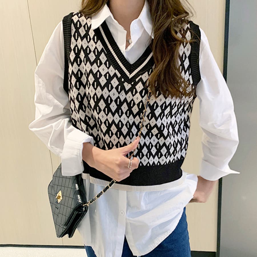 6 beauty&youth カラインベスト 幾何学模様 ニットベスト 6 beauty&youth カラインベスト 幾何学模様 ニットベスト