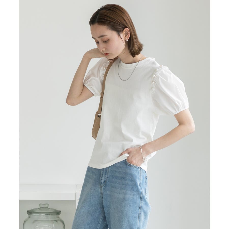 ホワイト パフスリーブ Tシャツ Reflect｜【マシンウォッシュ可】シアーパフスリーブTブラウス
