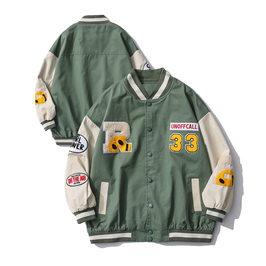 HOOK 数字ロゴアメカジ袖配色切り替えドッキングブルゾン お揃い[品番